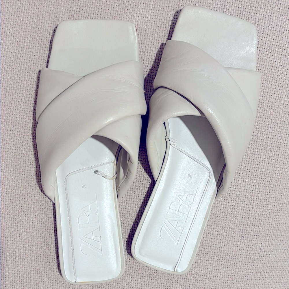 Zara light beige offwhite Flat slipon sandals slides